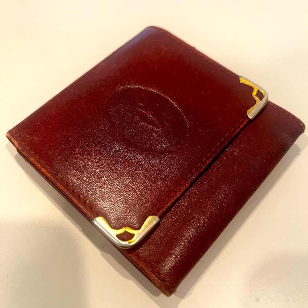 Cartier Vintage Burgundy Leather and Gold Coin Purse